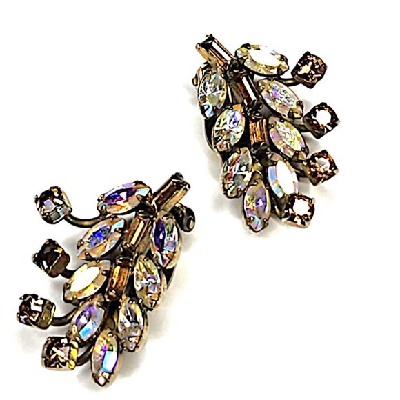 Vintage Sherman Aurora Borealis clip-on earrings - Picture 1 of 10